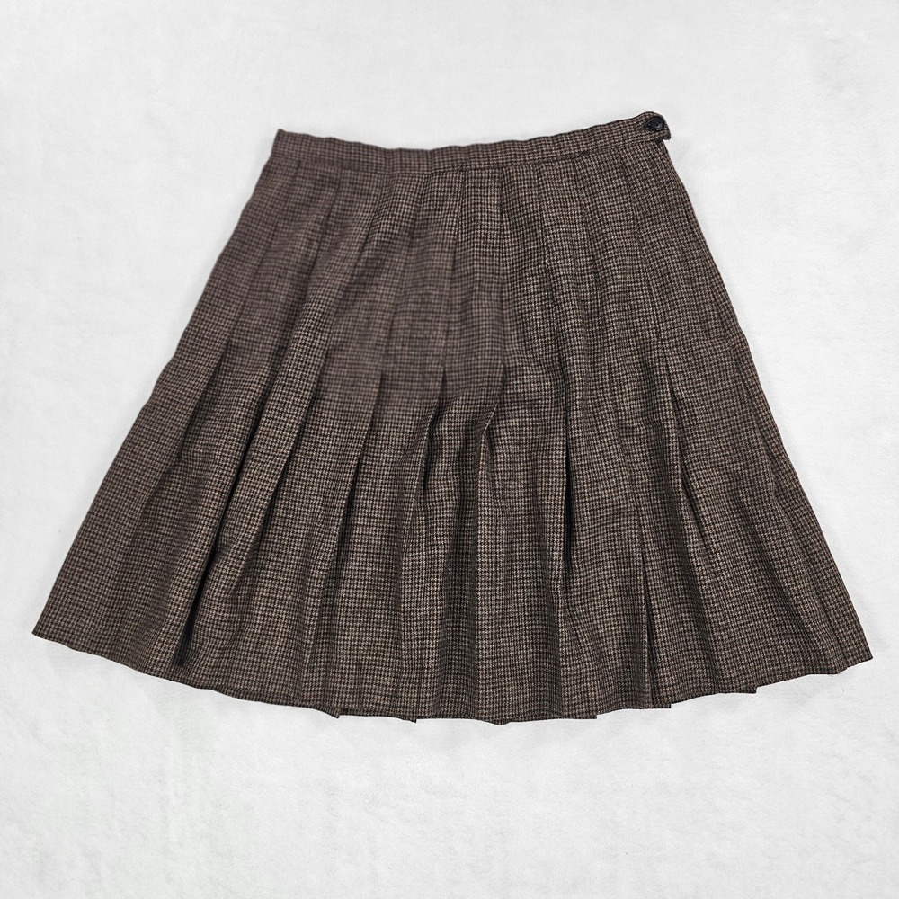 Briggs New York Vintage Houndstooth Pleated Skirt Brown Black Size 10 USA Made